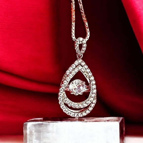 Dancing 925SS | CZ Diamond Teardrop Pendant on 925 Sterling Silver Chain | NWT - Picture 4 of 7